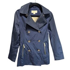 Michael Kors Navy Double Breasted Trench Coat XS Gold Hardware Classic Chic
